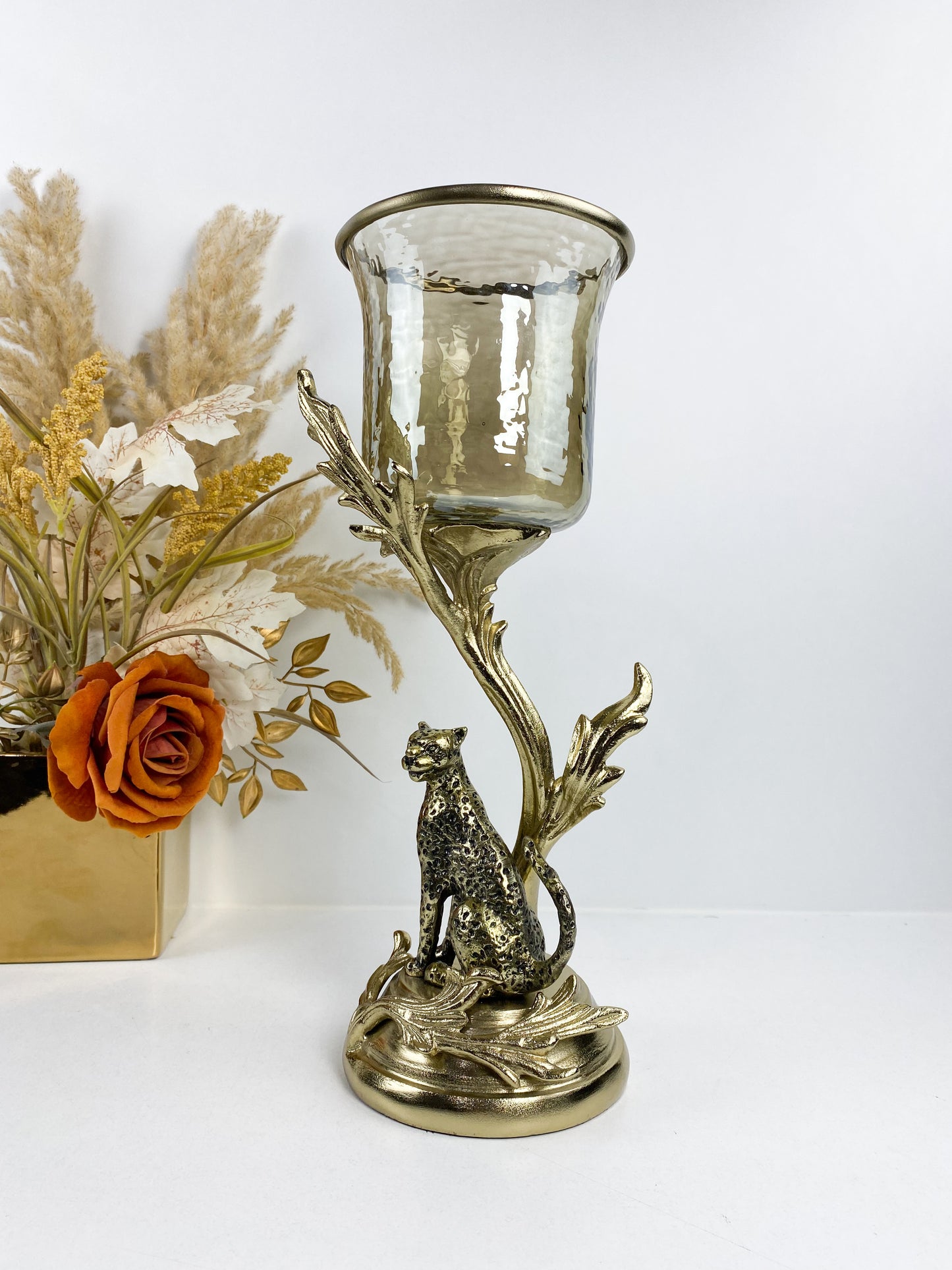 Bougeoir tigre doré en cuivre