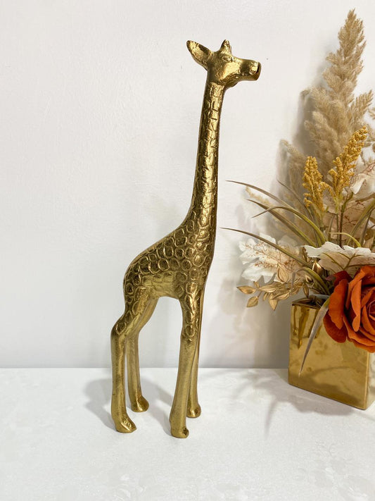 Décor- Statue de girafe vintage en laiton massif