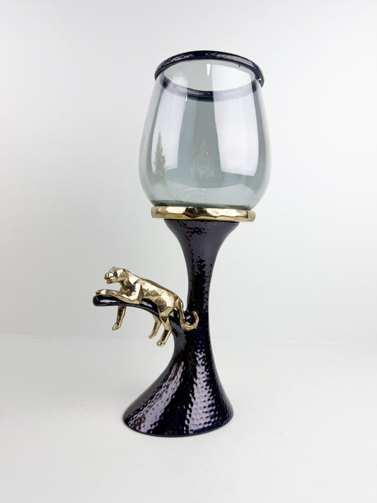 Bougeoir décoratif au design sophistiqué  d'une figurine de panthère en cuivre