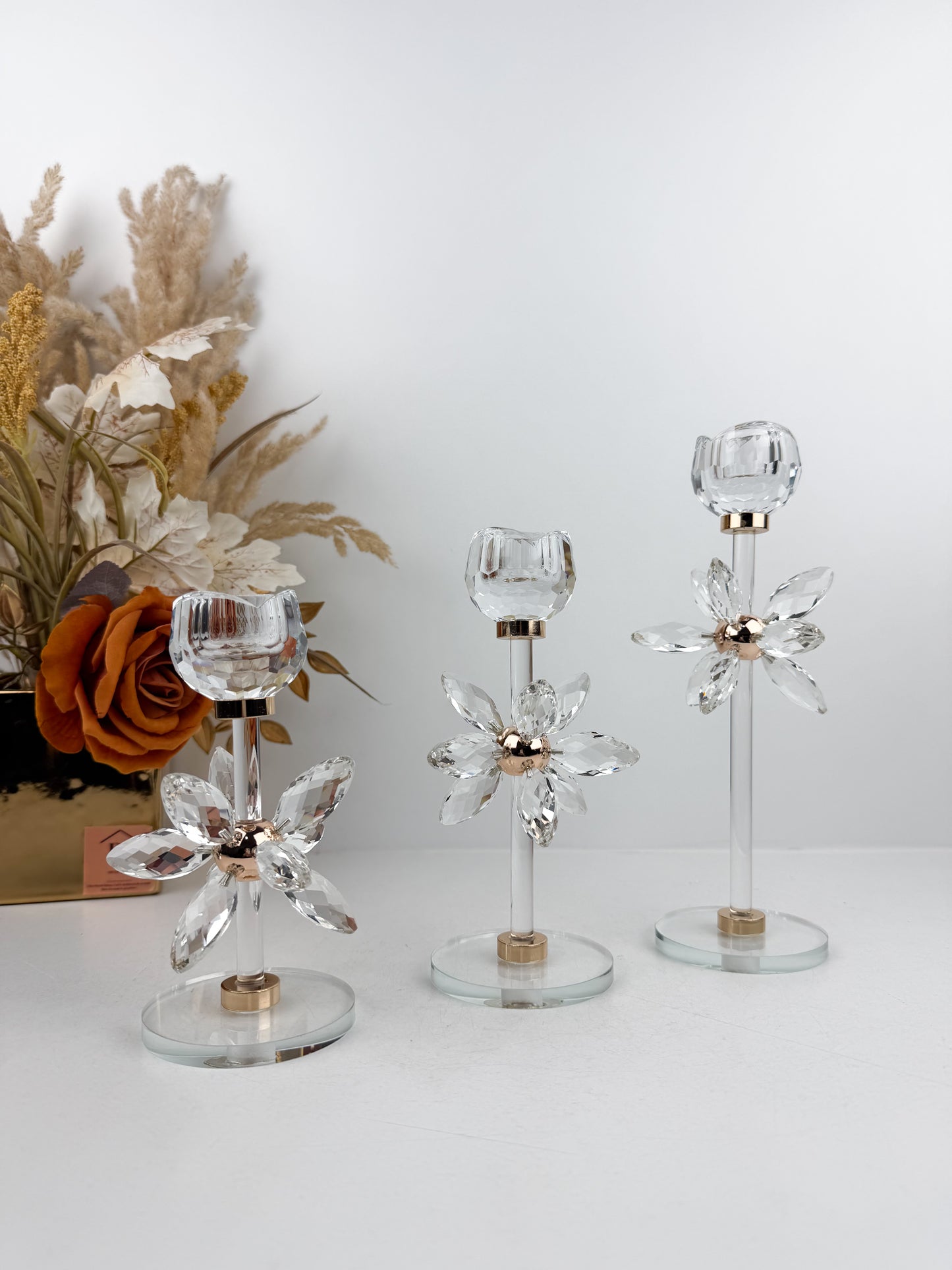 Ensemble de trois bougeoirs en cristal élégants florales