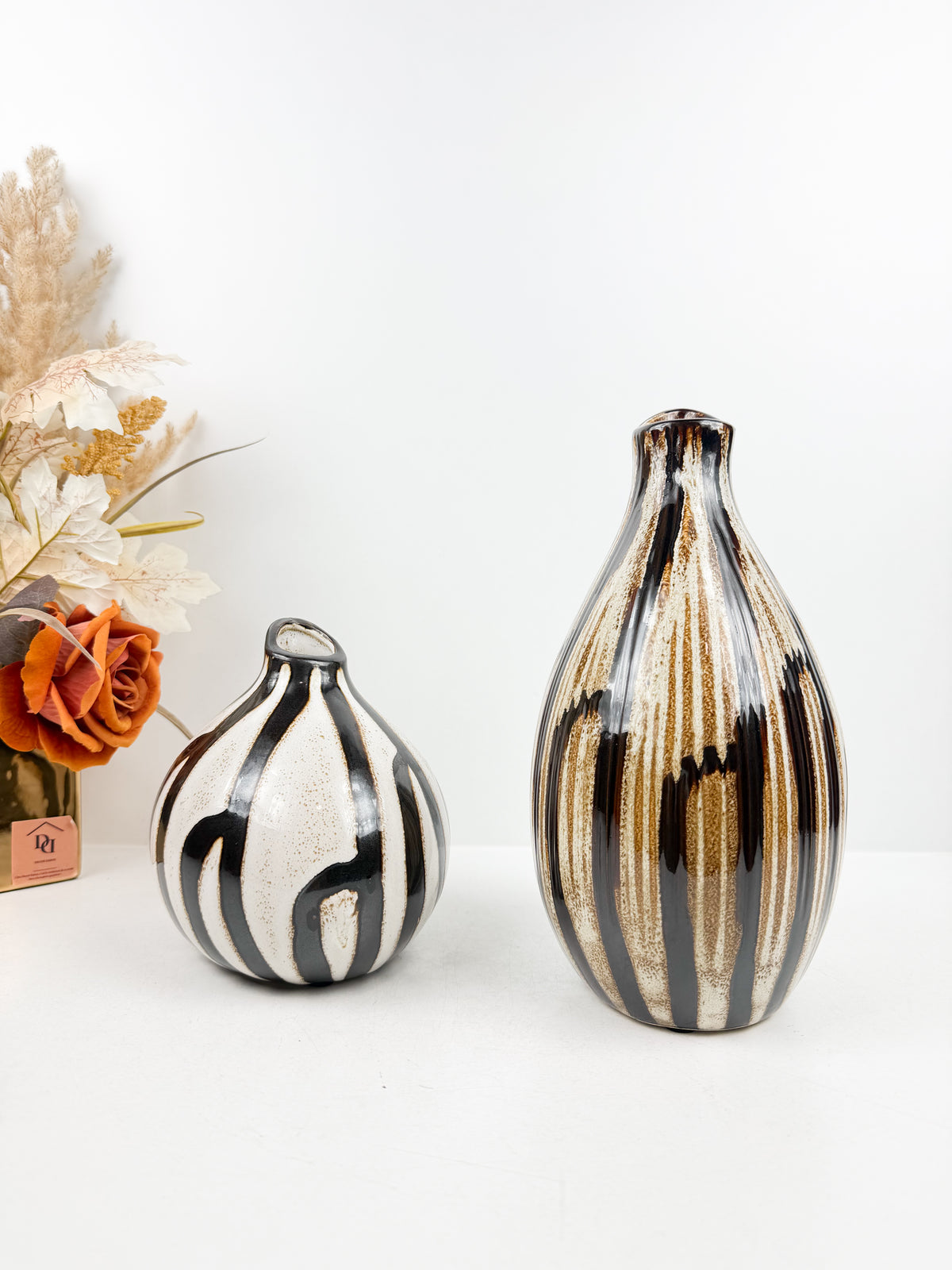 Duo de Vases en Céramique à Rayures zèbre chic.