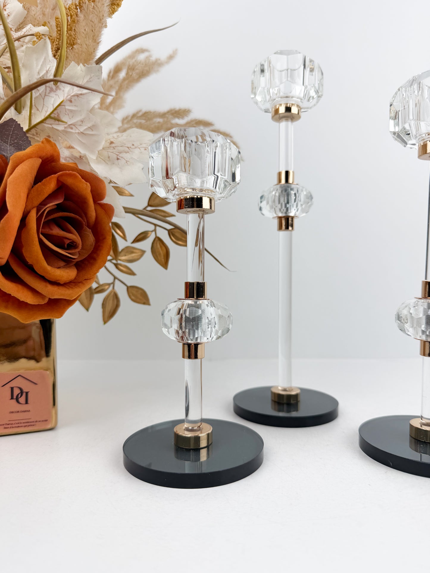 Ensemble de trois bougeoirs décoratifs luxe en cristal