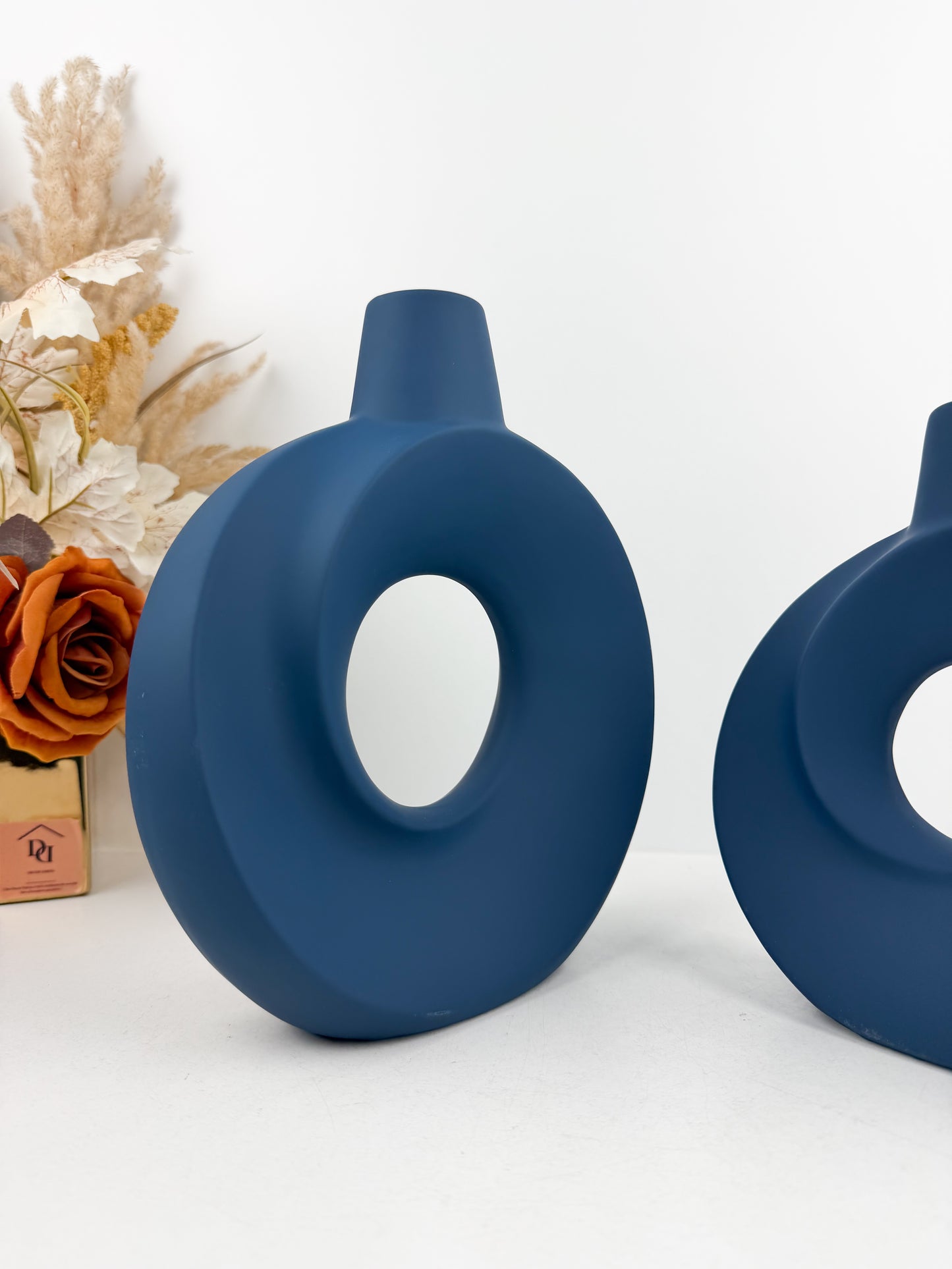 Duo vase bleu pétrole en céramique