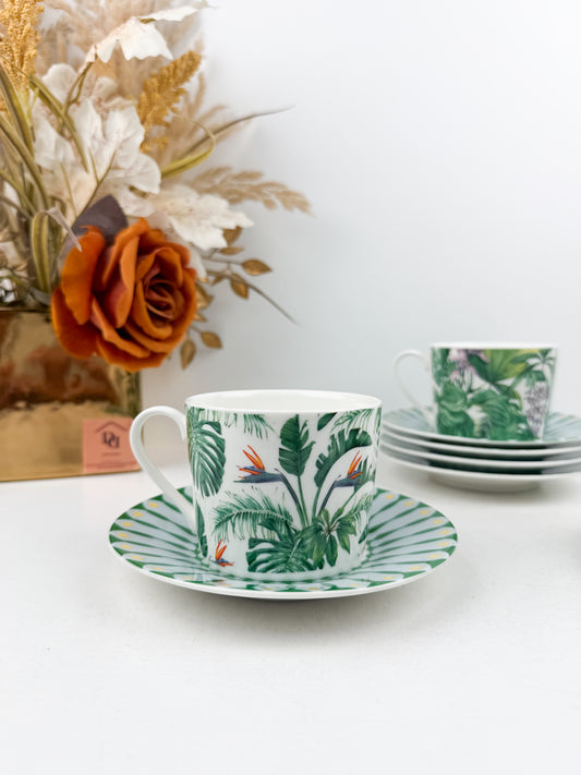 Service de six tasses et six sous-tasses à café au lait en porcelaine fine, alliant élégance et modernité
