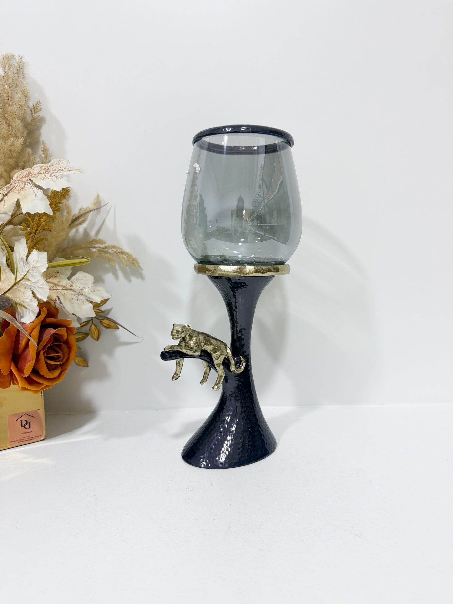 Bougeoir tigre doré en cuivre