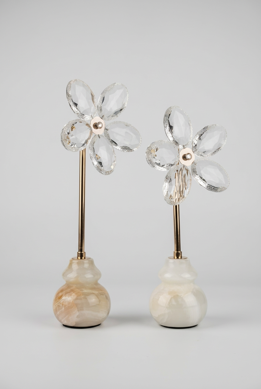 Ensemble de deux Fleurs décorative en cristal élégante avec une base marbré