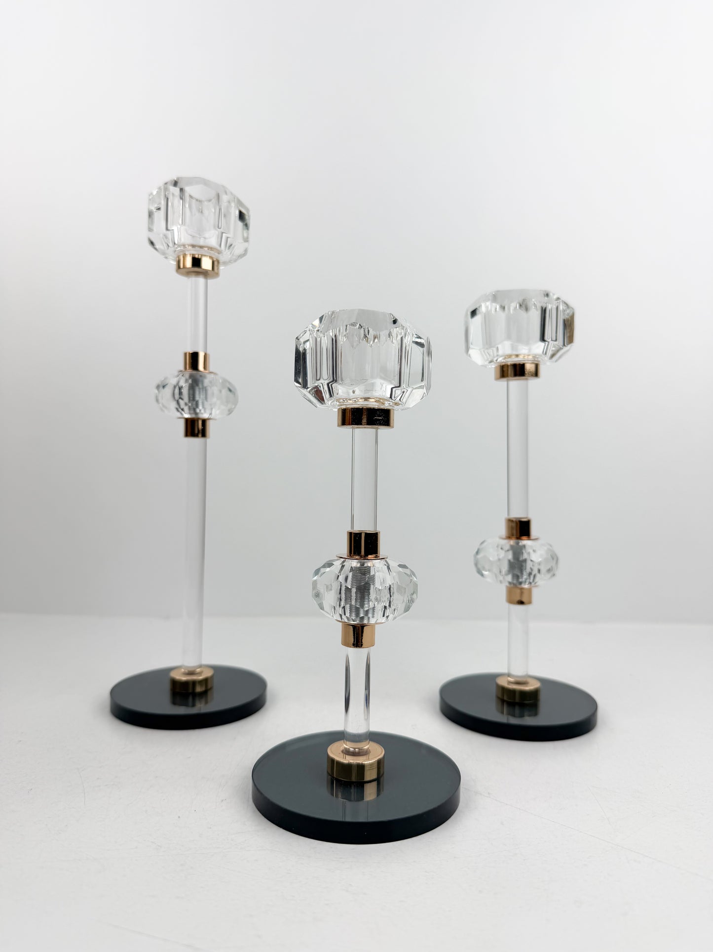 Ensemble de trois bougeoirs décoratifs luxe en cristal