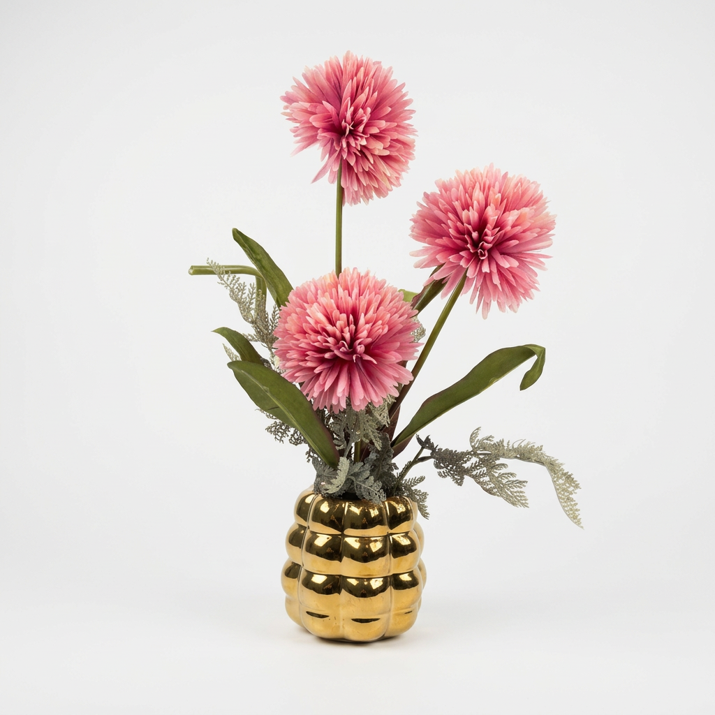 Fleurs artificielles élégantes en forme de pompons roses éclatantes.