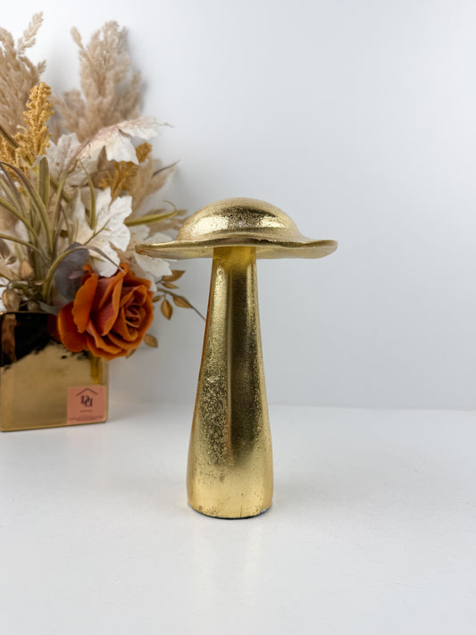Sculpture décorative en forme de champignon doré en métal
