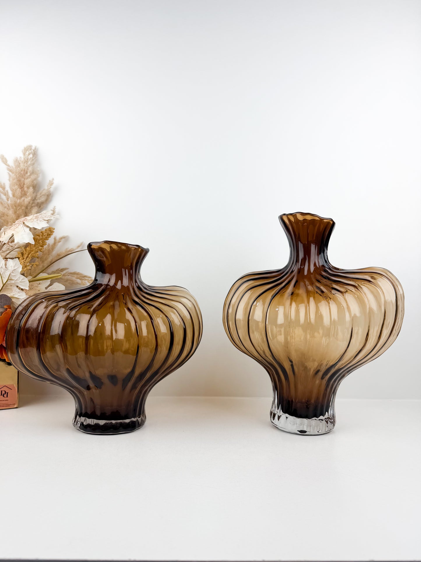 Duo de vases sculpturales en marron avec transparences élégantes