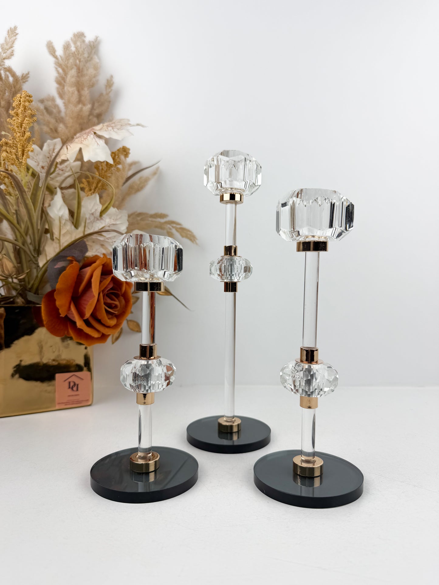 Ensemble de trois bougeoirs décoratifs luxe en cristal