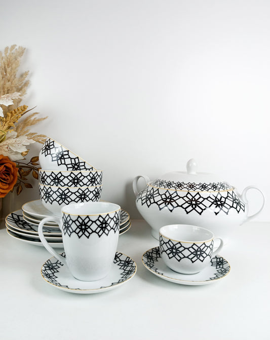 Service de Table Balcon d'Hermès avec un motif flamboyant en porcelaine de Luxe -38 Pièces