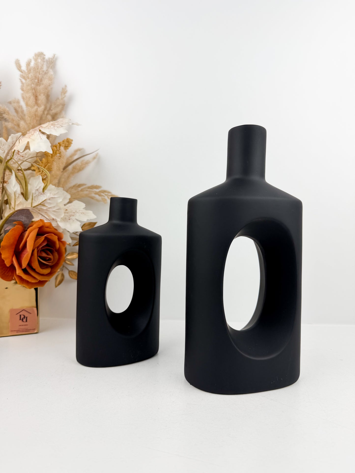 Duo vase décoratif en céramique noir