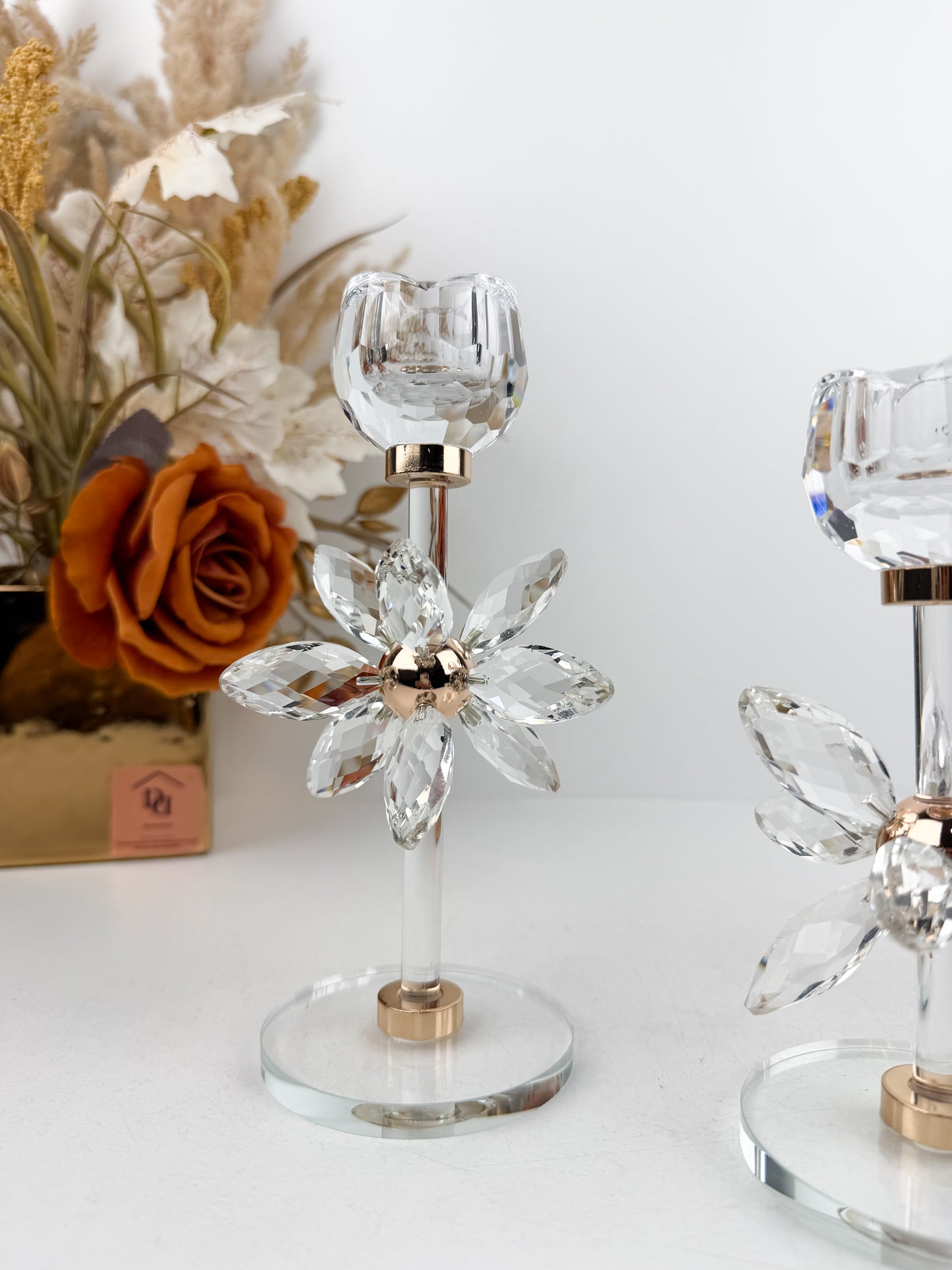 Ensemble de trois bougeoirs en cristal élégants florales