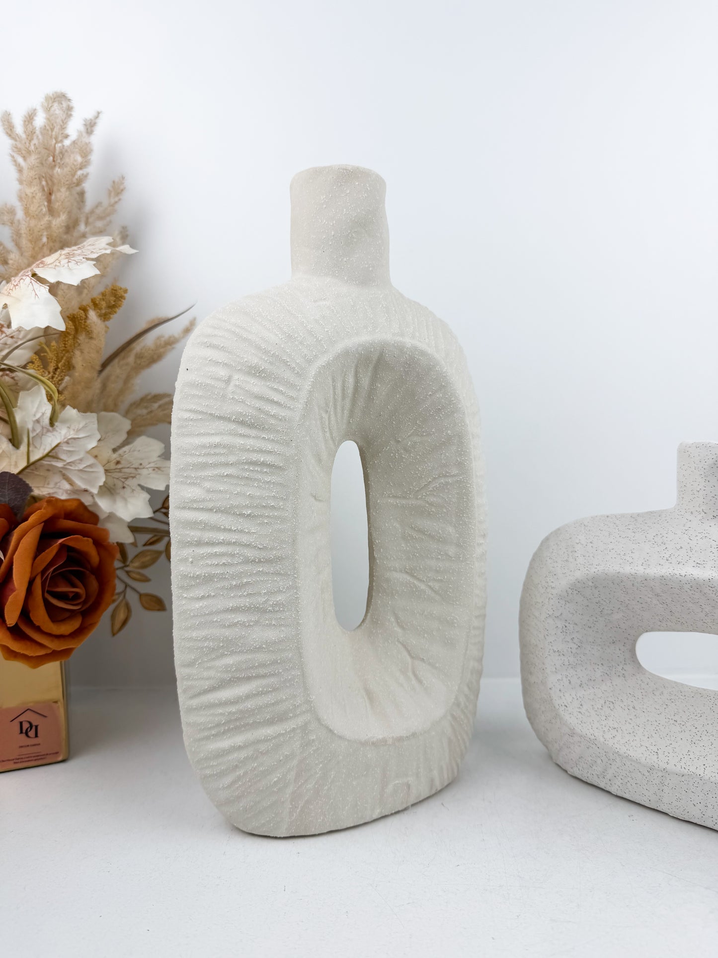 Duo vase décoratif  en pierre beige