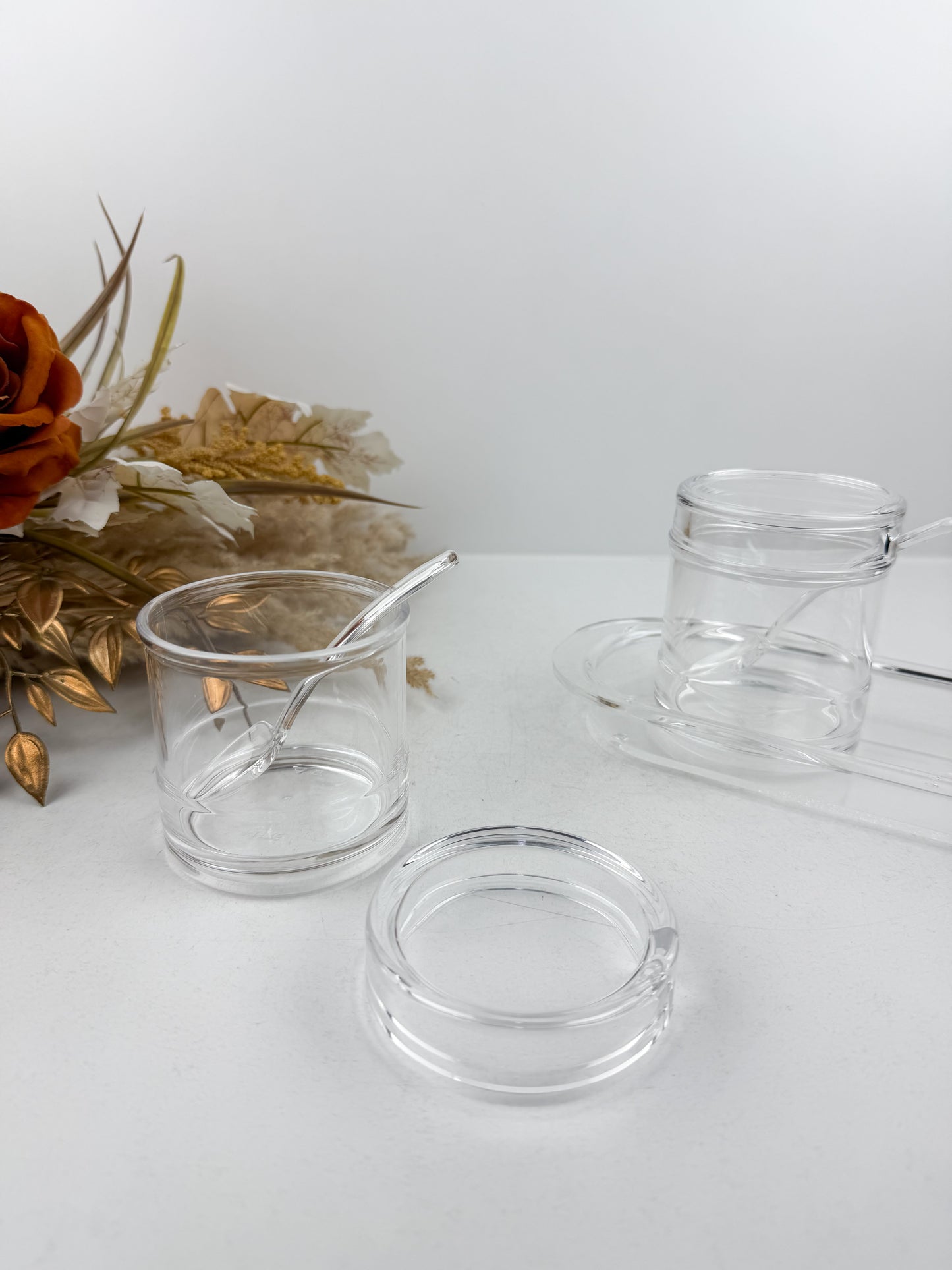 Ensemble de boîtes de confiture transparentes rondes en acrylique