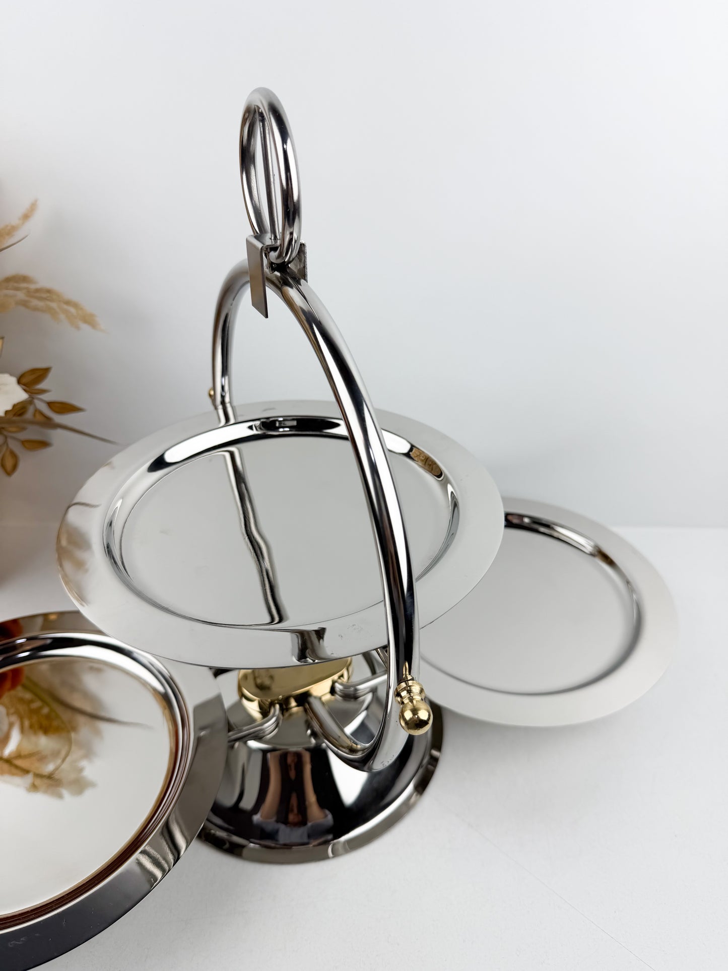 Présentoir à gâteaux pliable à trois étages , acier inoxydable poli miroir