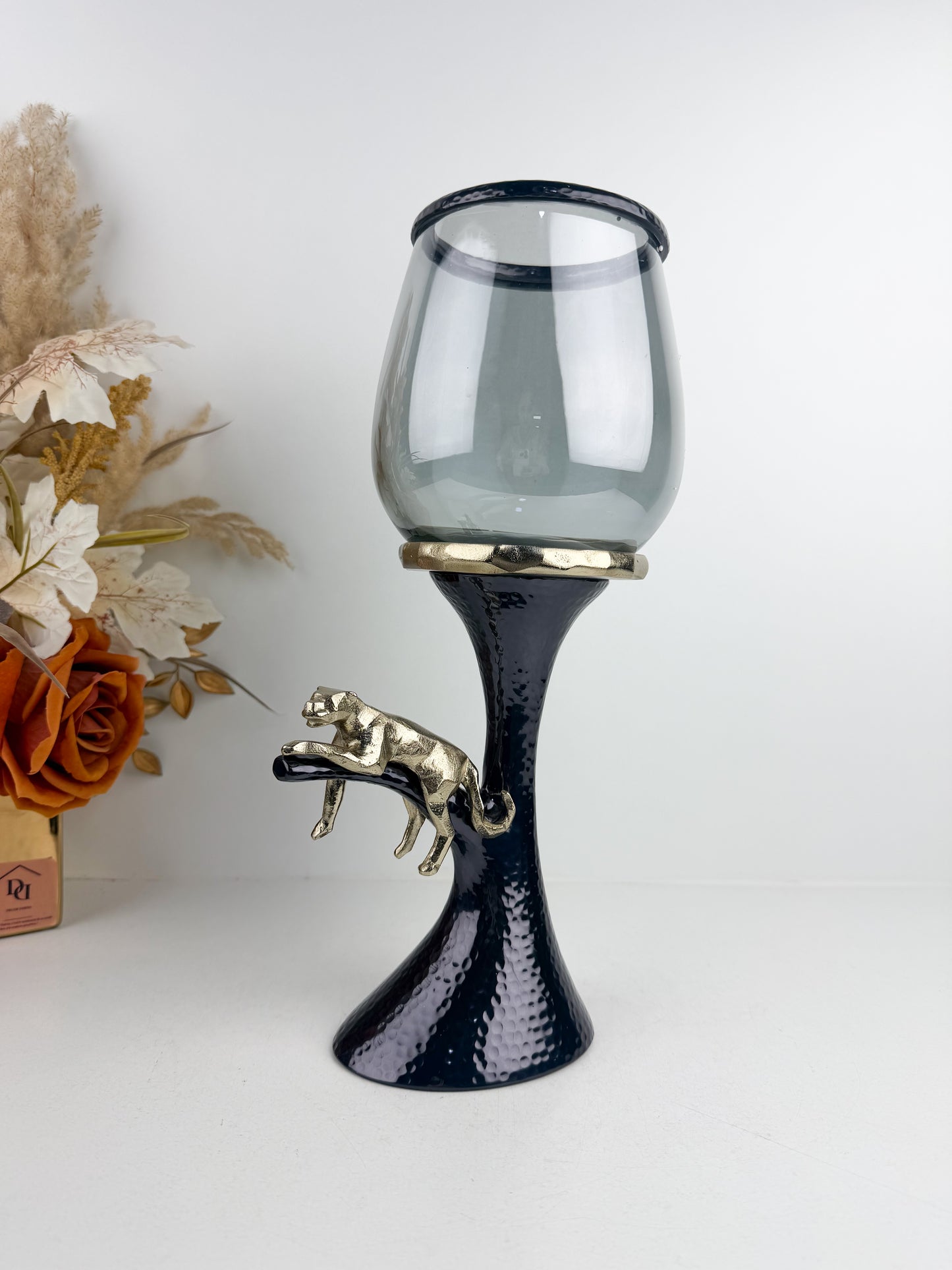 Bougeoir tigre doré en cuivre