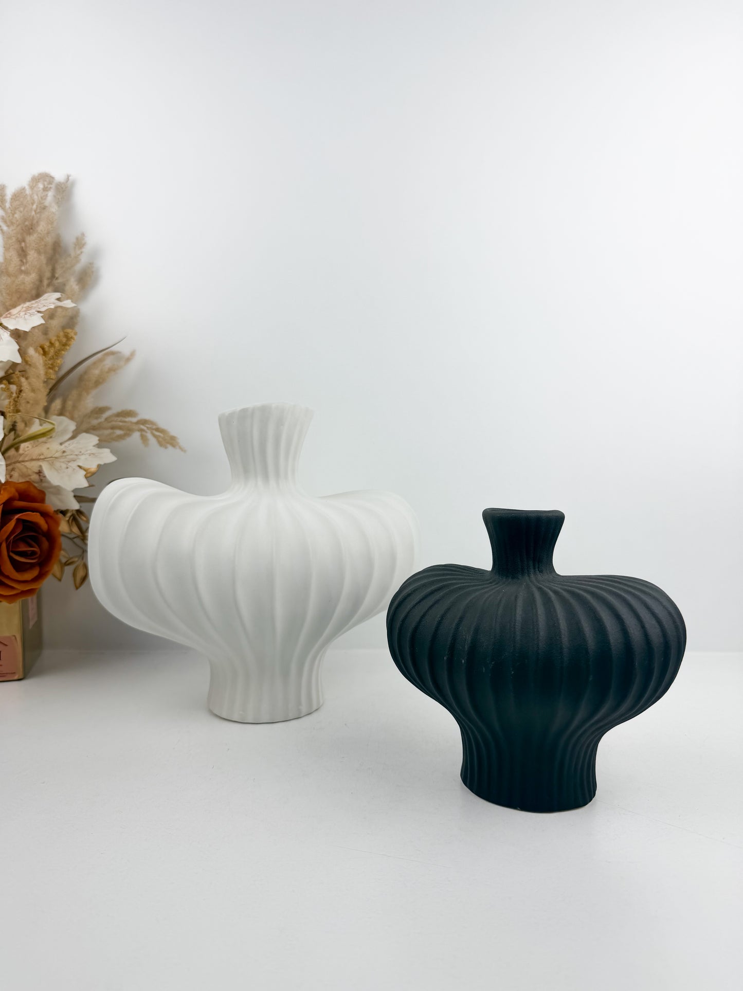 Duo vases décoratifs en céramiques de haute qualité Noir/Blanc