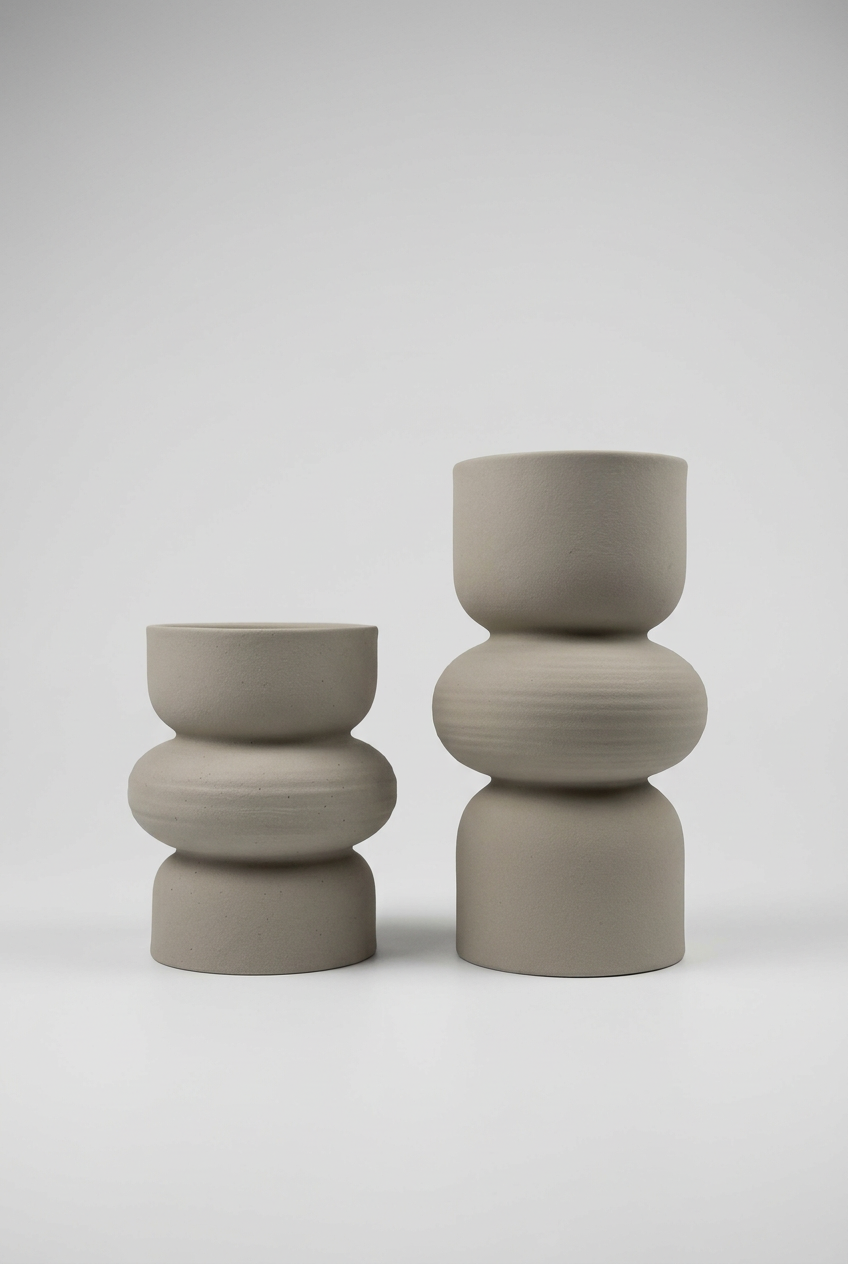 Duo de Vases décoratifs en céramique aux finitions blanc mat.