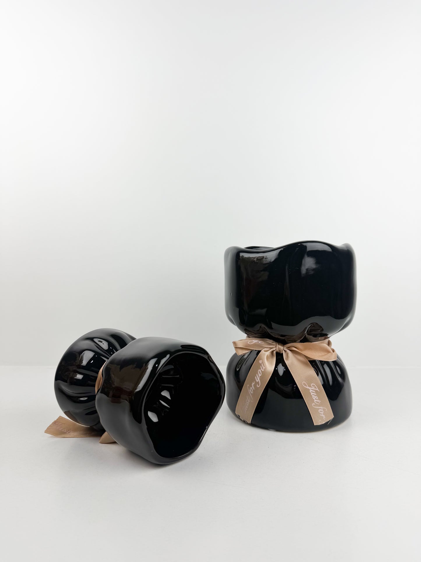 Duo vase décoratif en céramique noire brillante lisse et éclatante crée une élégance intemporelle