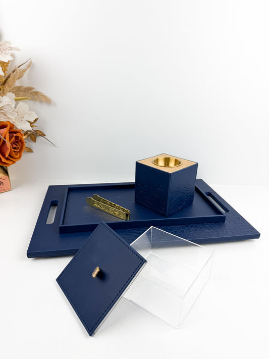 Encensoir élégant  d'un plateau en cuir décoratif rectangulaire aux lignes épurées