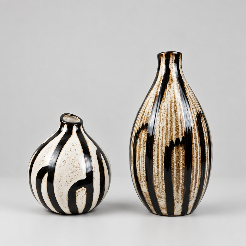 Duo de Vases en Céramique à Rayures zèbre chic.