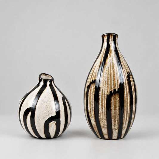 Duo de Vases en Céramique à Rayures zèbre chic.