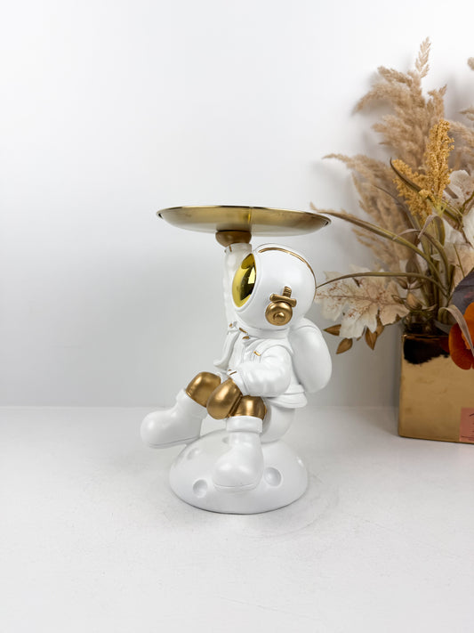 Sculpture de astronaute mignonne avec plateau ,décoration de la maison, blanc