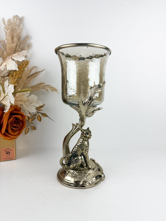 Bougeoir tigre doré en cuivre élégant