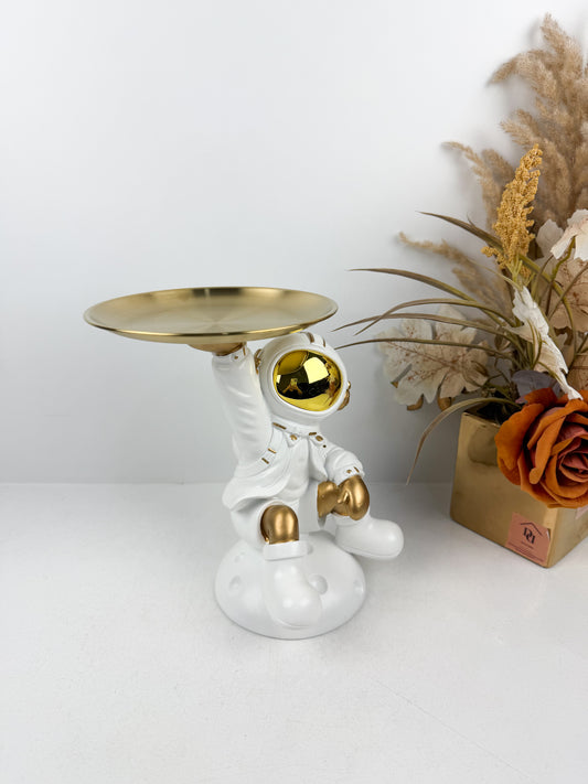 Sculpture de astronaute mignonne avec plateau ,décoration de la maison, blanc