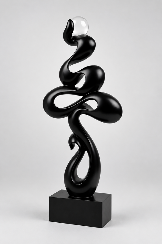 Sculpture décorative en résine  noir mat abstraite.