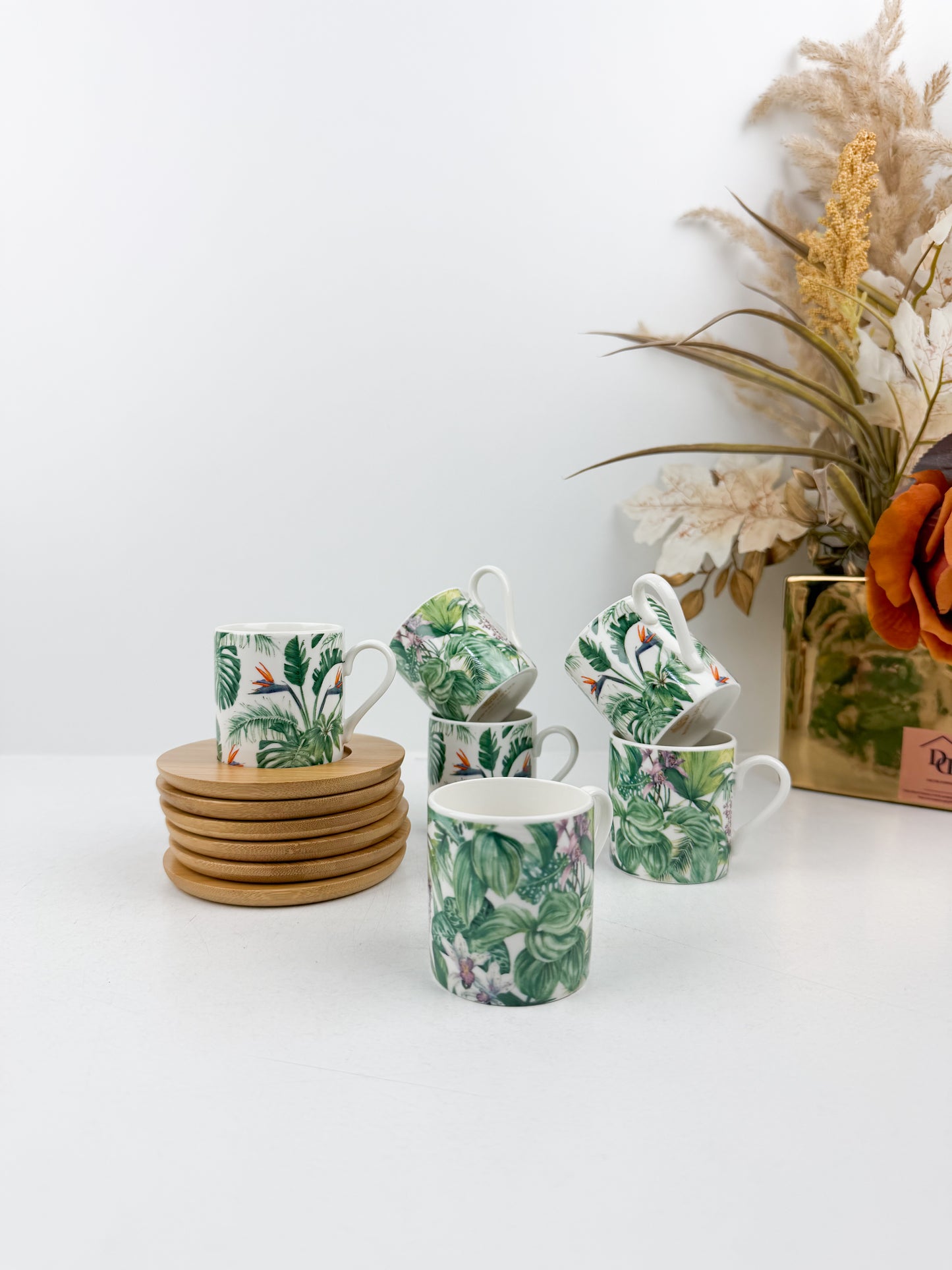 Ensemble de six tasses à Espresso avec sous-tasses aux motifs  jungle