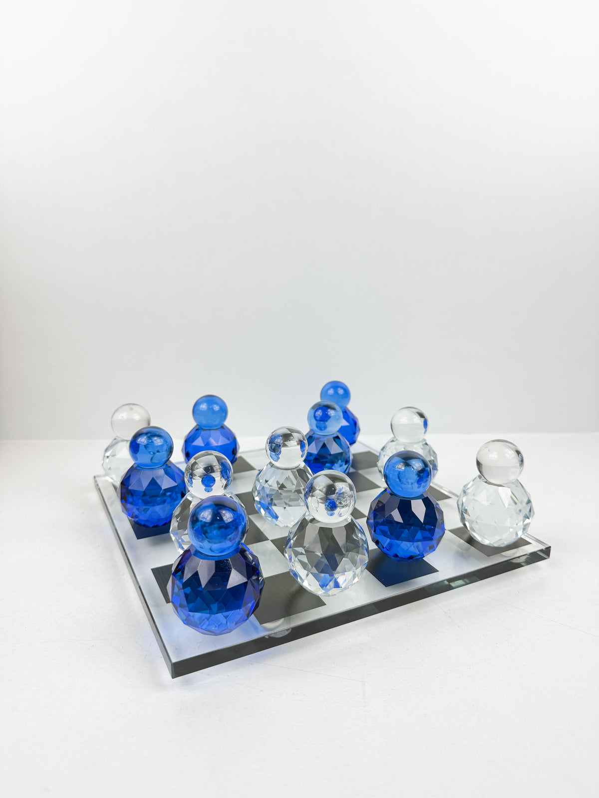 Jeu d'Échecs design en cristal avec Plateau Transparent haut de qualité de motifs bleu.