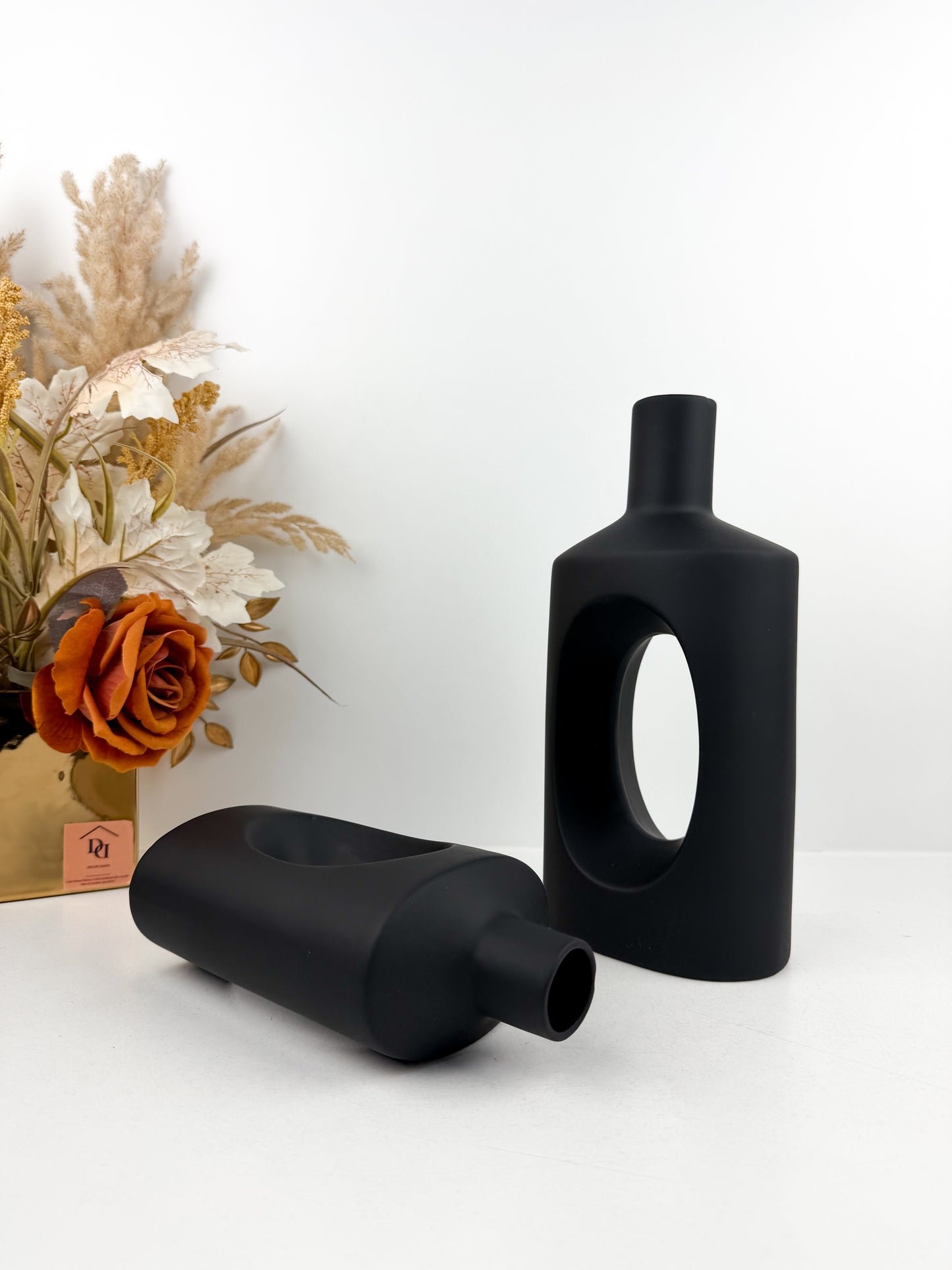 Duo vase décoratif en céramique noir