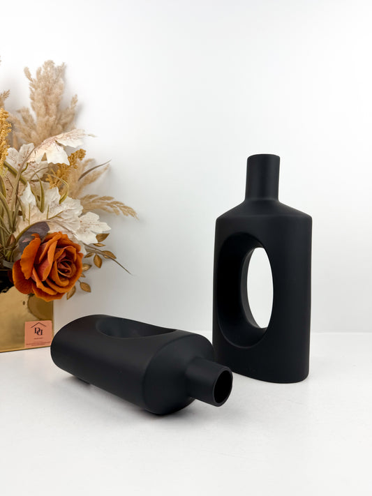 Duo vase décoratif en céramique noir