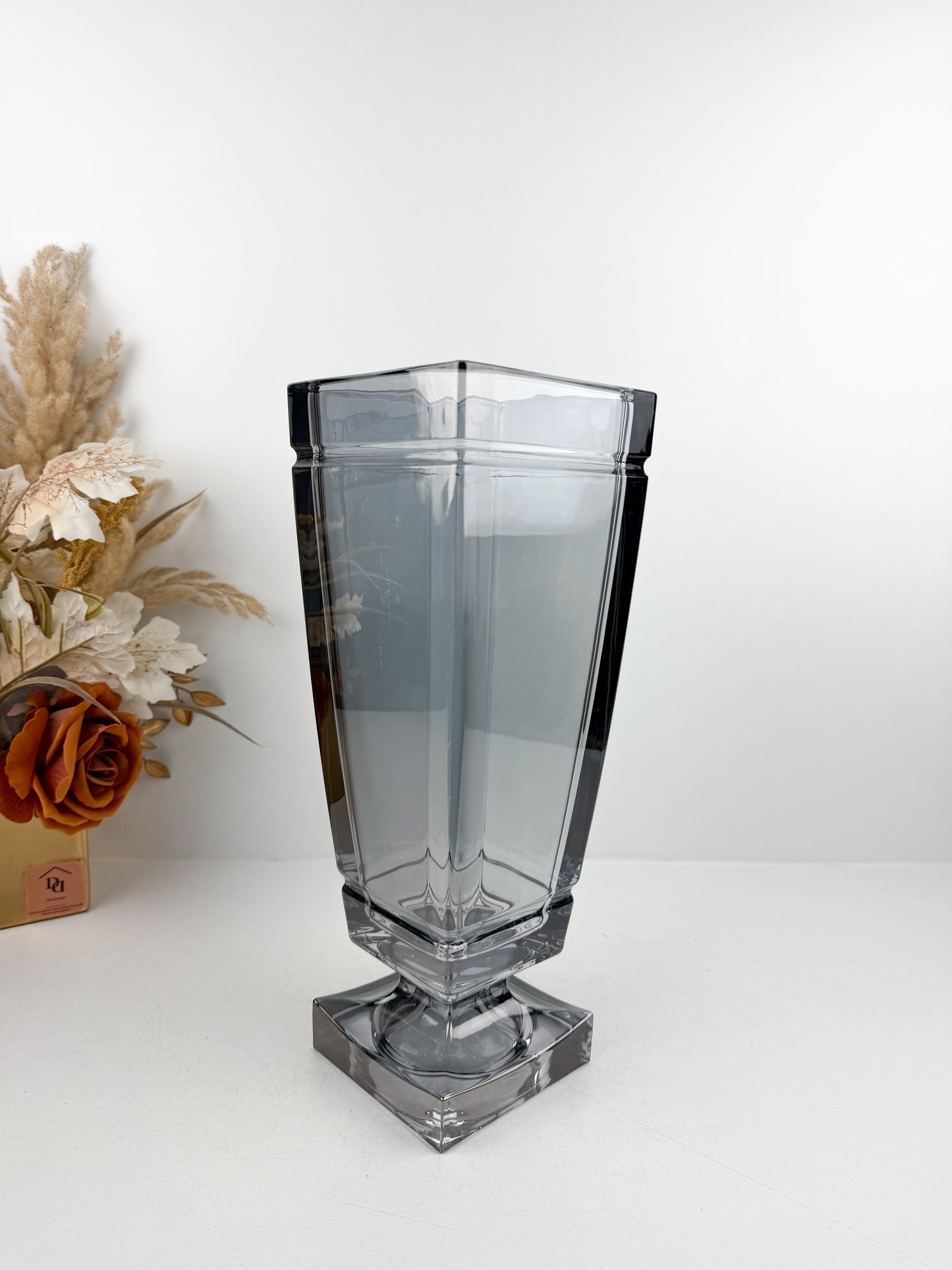 Grand vase en cristal épais gris