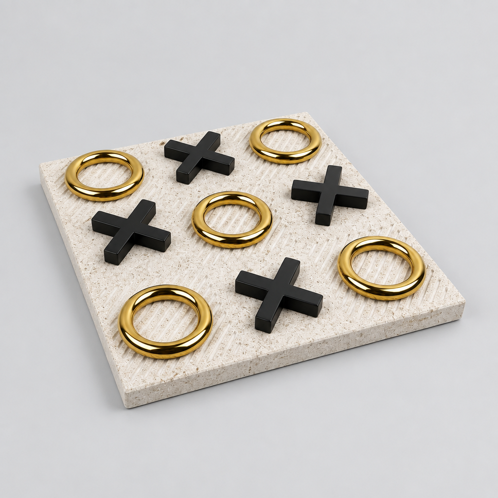 Jeu du Morpion Sculptural Luxe en marbre haut de qualité.