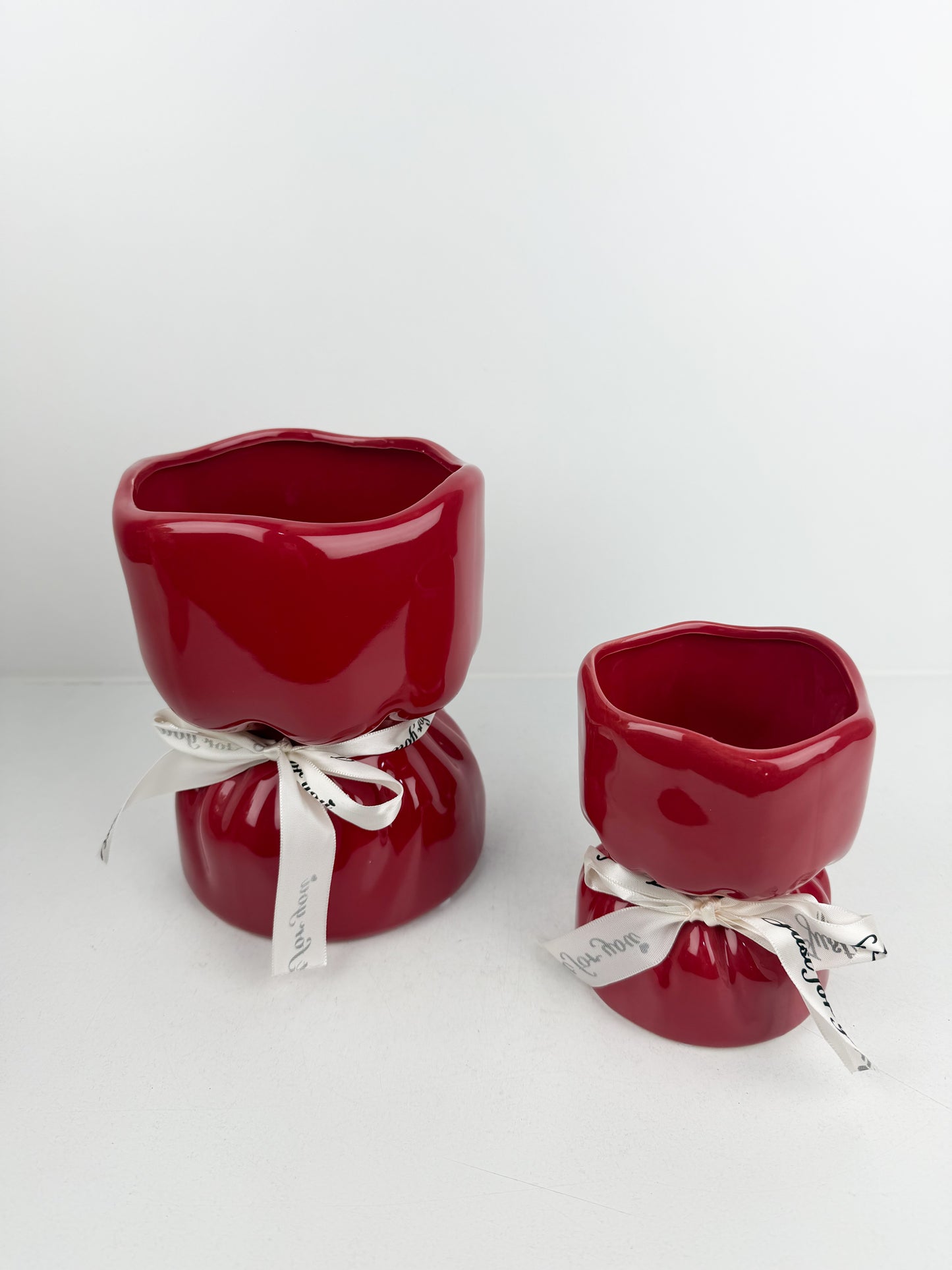 Duo vase décoratif en céramique rouge brillante éclatante