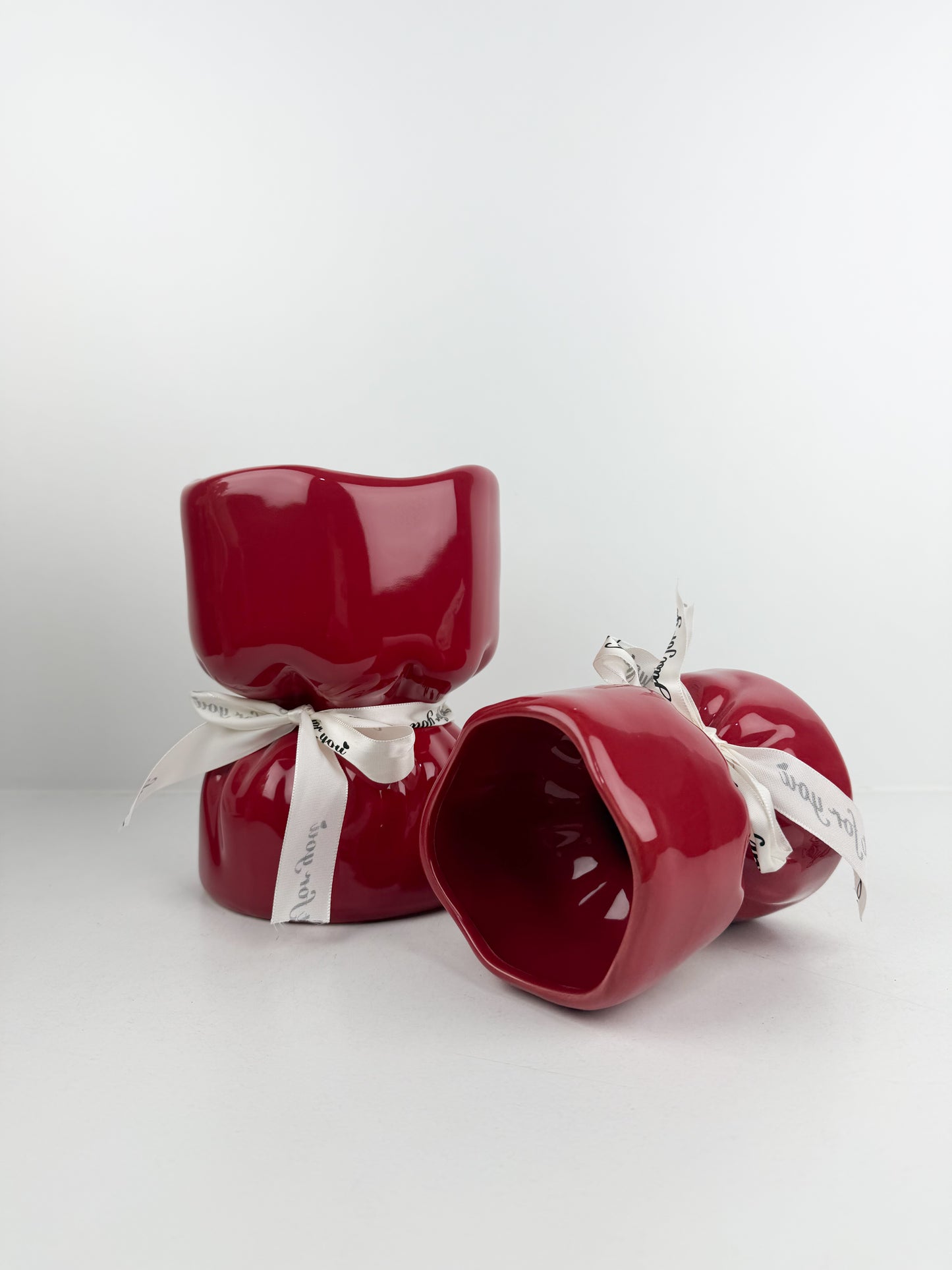 Duo vase décoratif en céramique rouge brillante éclatante