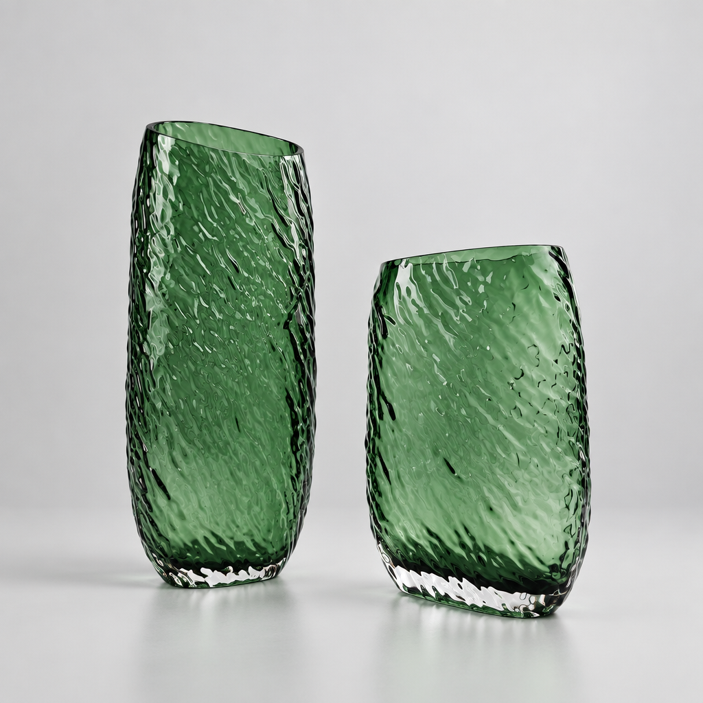 Duo de vases décoratifs en vert élégants.