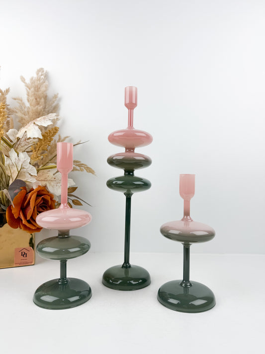 Bougeoirs tendance avec dégradé de couleurs rose et vert