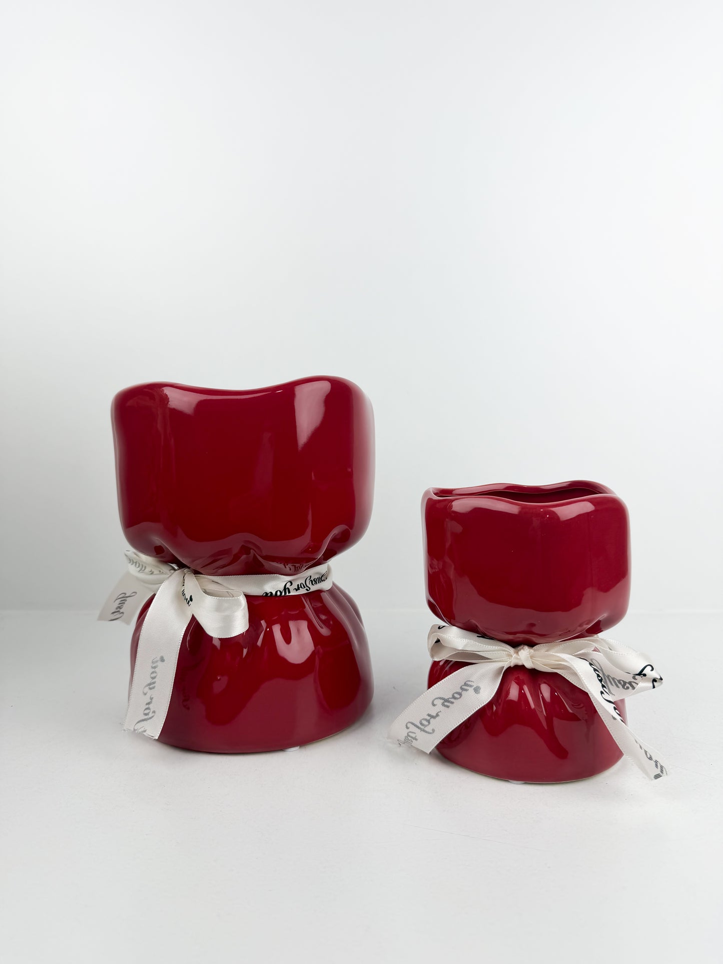 Duo vase décoratif en céramique rouge brillante éclatante