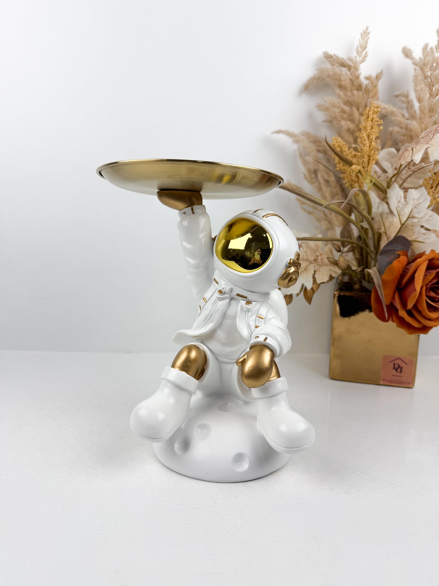 Sculpture de astronaute mignonne avec plateau ,décoration de la maison, blanc