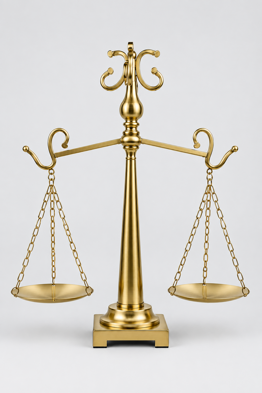 Balance de justice décorative en métal doré.