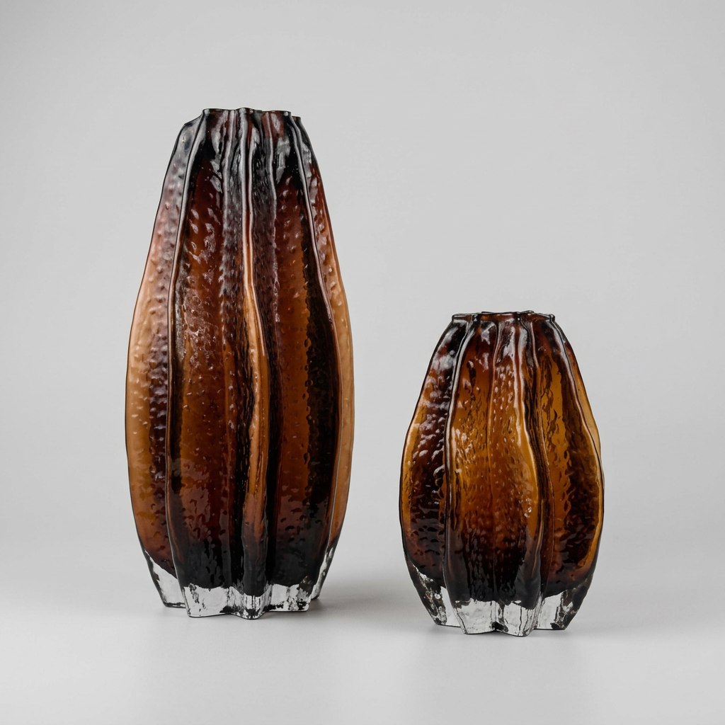 Duo de vases aux superbes reflets ambrés et texturés.