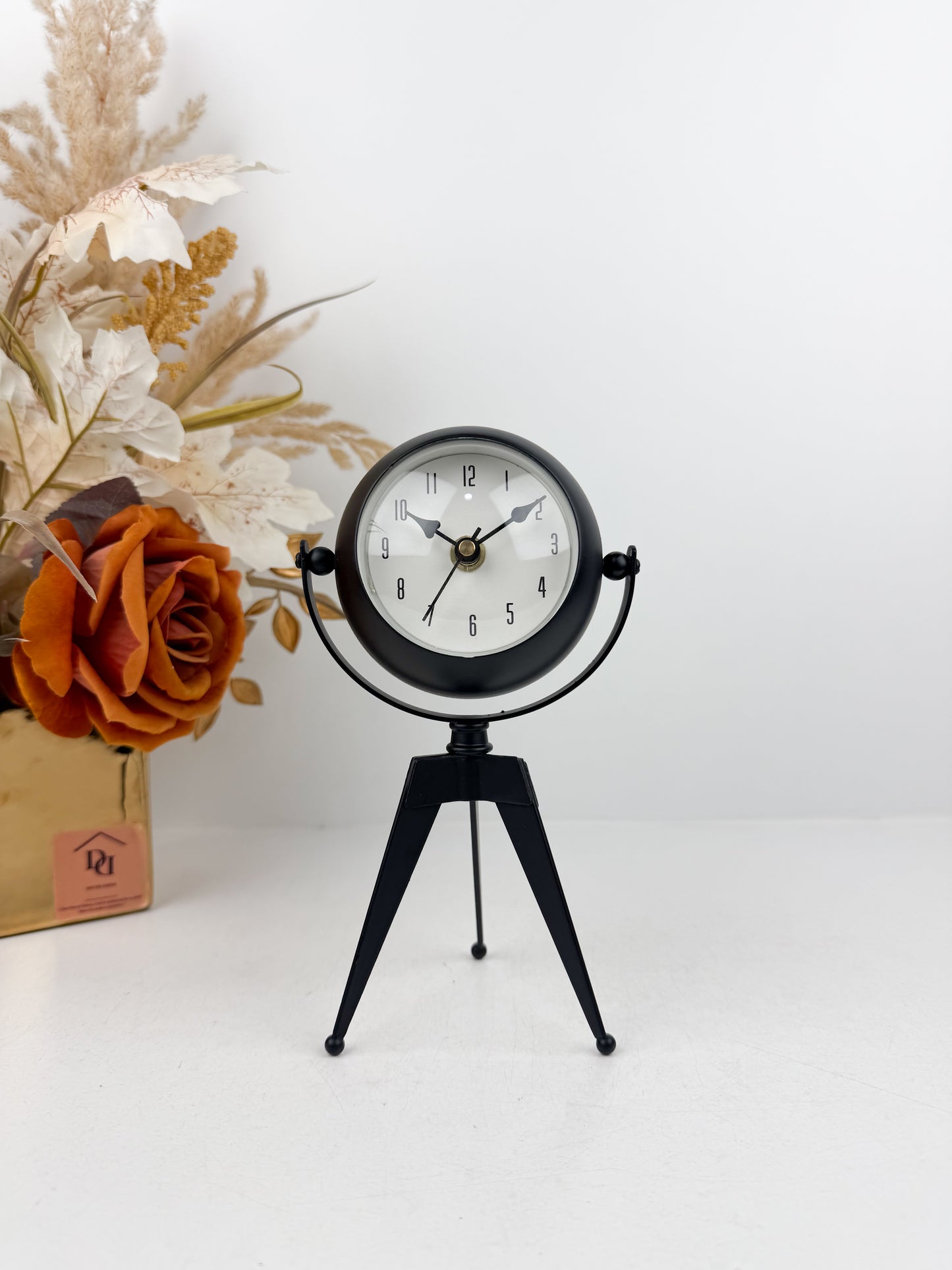 Décor -Horloge trépied avec face miroir avec support-Noir