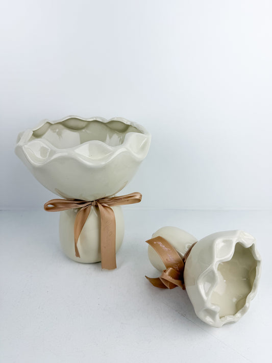 Duo vases en céramique de haute qualité avec une finition lisse blanc