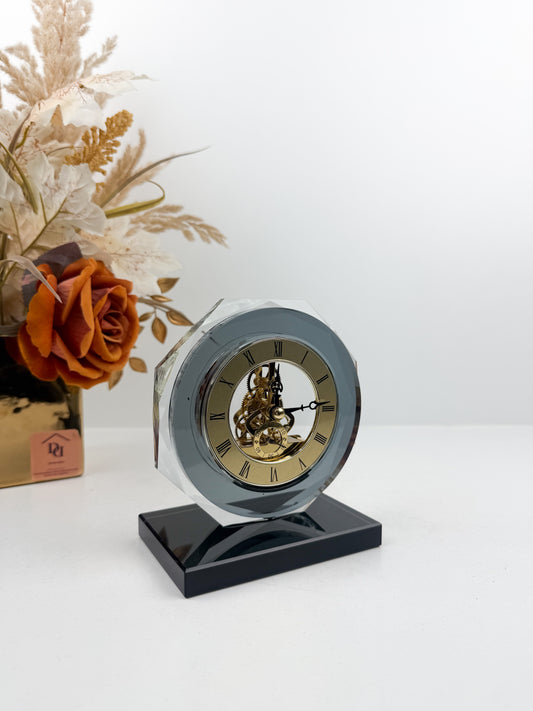 Horloge décorative de luxe en cristal de haute qualité en gris