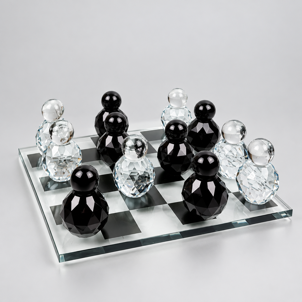 Jeu d'echecs design en cristal avec plateau transparent haut de qualité.